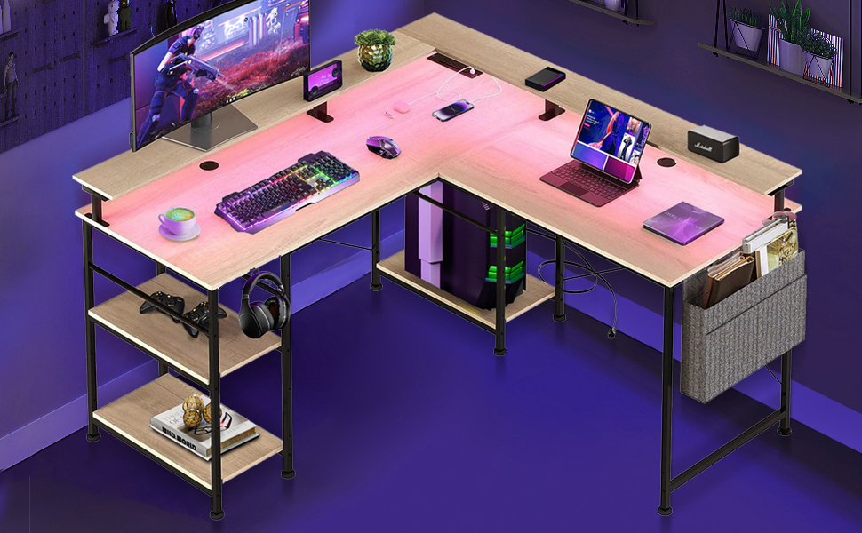 SWISH WEAVERS L Shaped Gaming Desk, Convertible 55 Inch