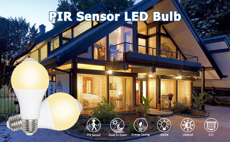 Akynite PIR Motion Sensor LED Bulbs E27 12W Warm White 3000K 1000LM