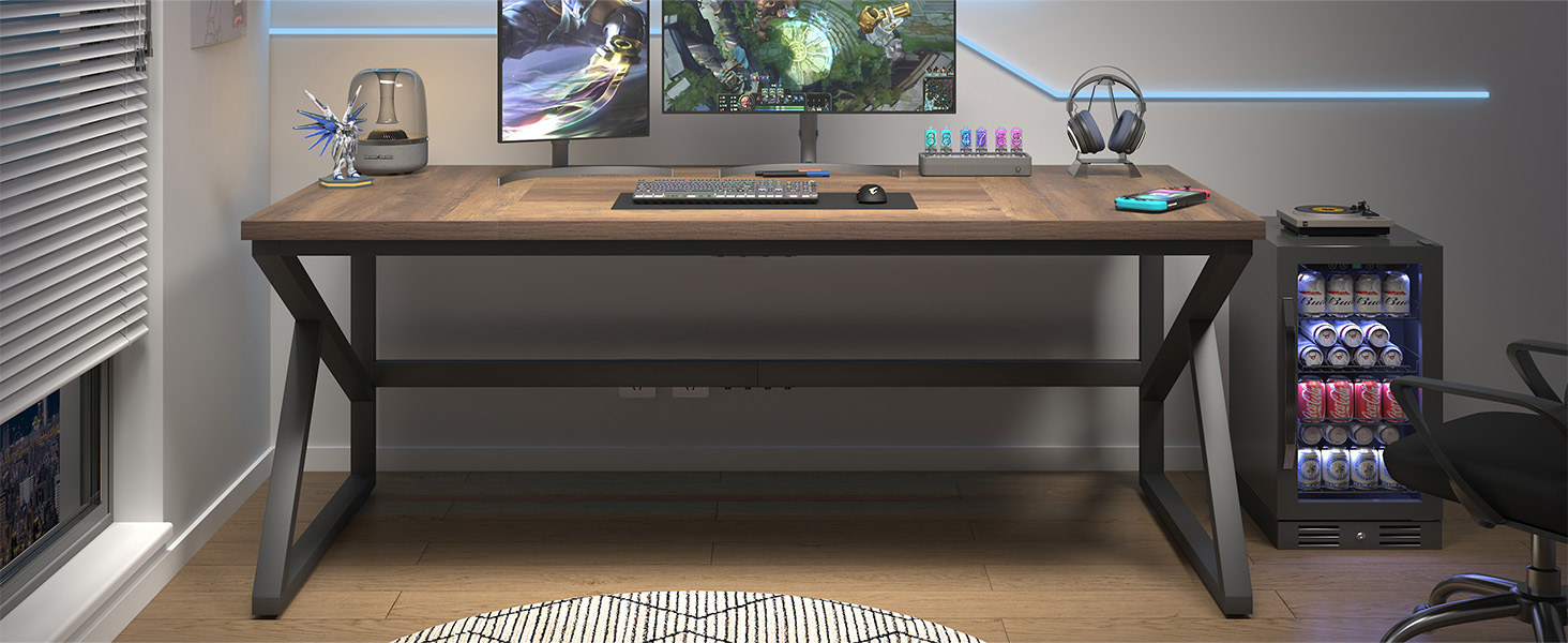 Highlights of this HSH Long Computer Desk for 2 Monitors, Dark Gray Oak, 70 Inch