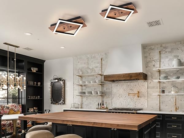 EDISLIVE 13.2in Modern Wood LED Ceiling Light Square Flush