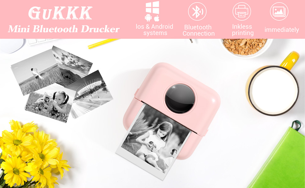 GuKKK Mini-printer, mobiele fotoprinter, draagbare mini-fotoprinter ...