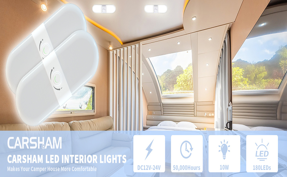 CARSHAM RV Lights Interior 1700LM, 180 LEDs 12v Volt RV Lights Fixtures