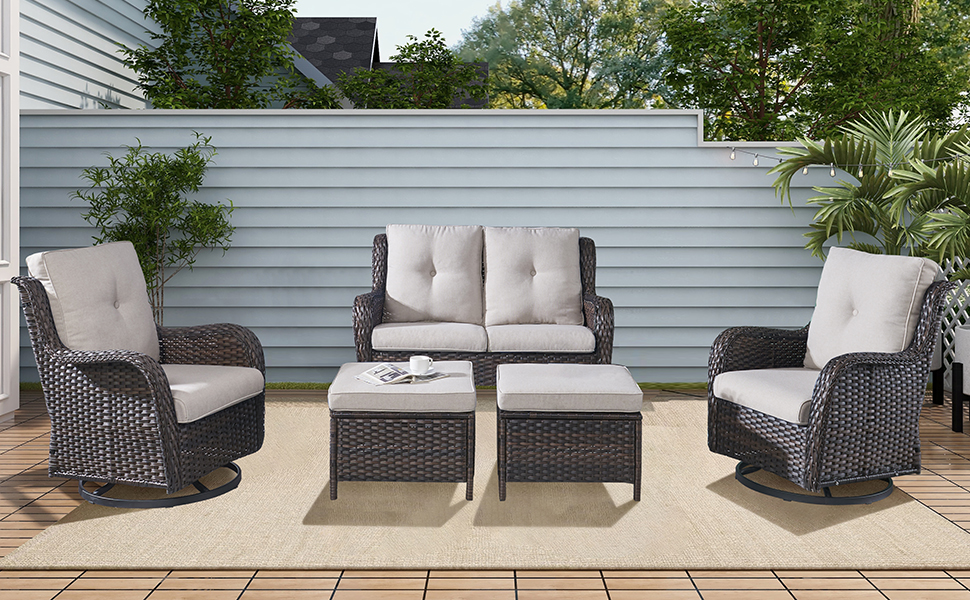 Rilyson 6PC Patio Furniture Set Rattan Wicker Outdoor