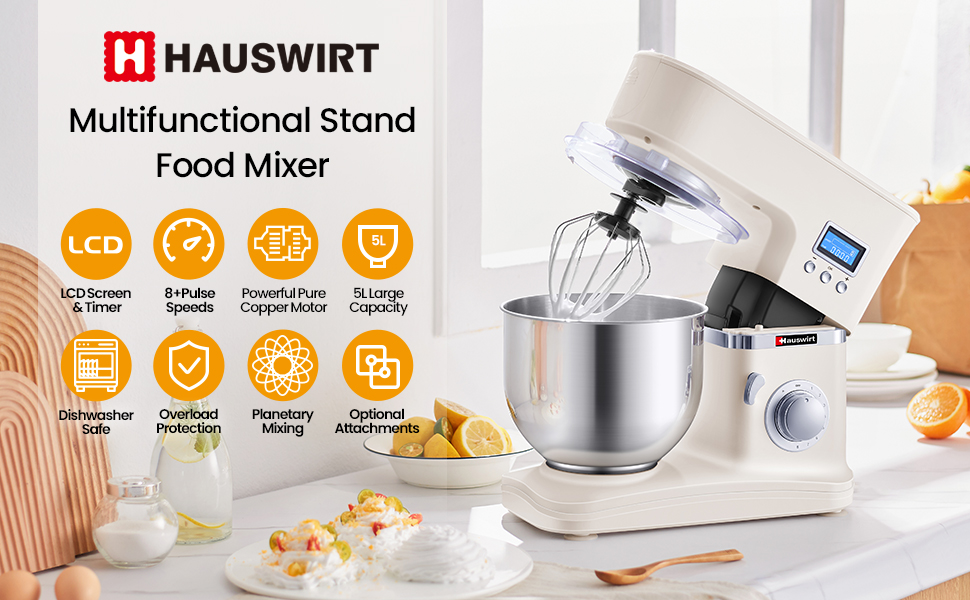 Stand Mixer, Hauswirt LCD Food Mixers for Baking, 8+P Speeds Electric