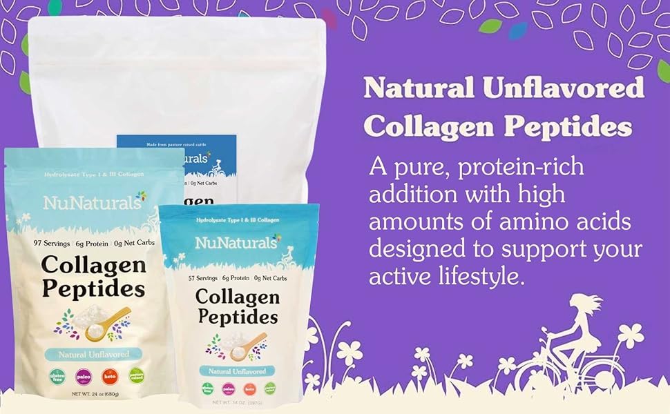 Natural Unflavored Collagen Peptides-pure, protein-rich, high in amino acids for active lifestyles.