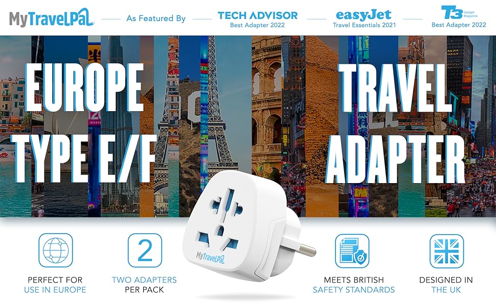 World To EU Travel Adapter (2 Pack) UK, US, Australia To Europe Plug