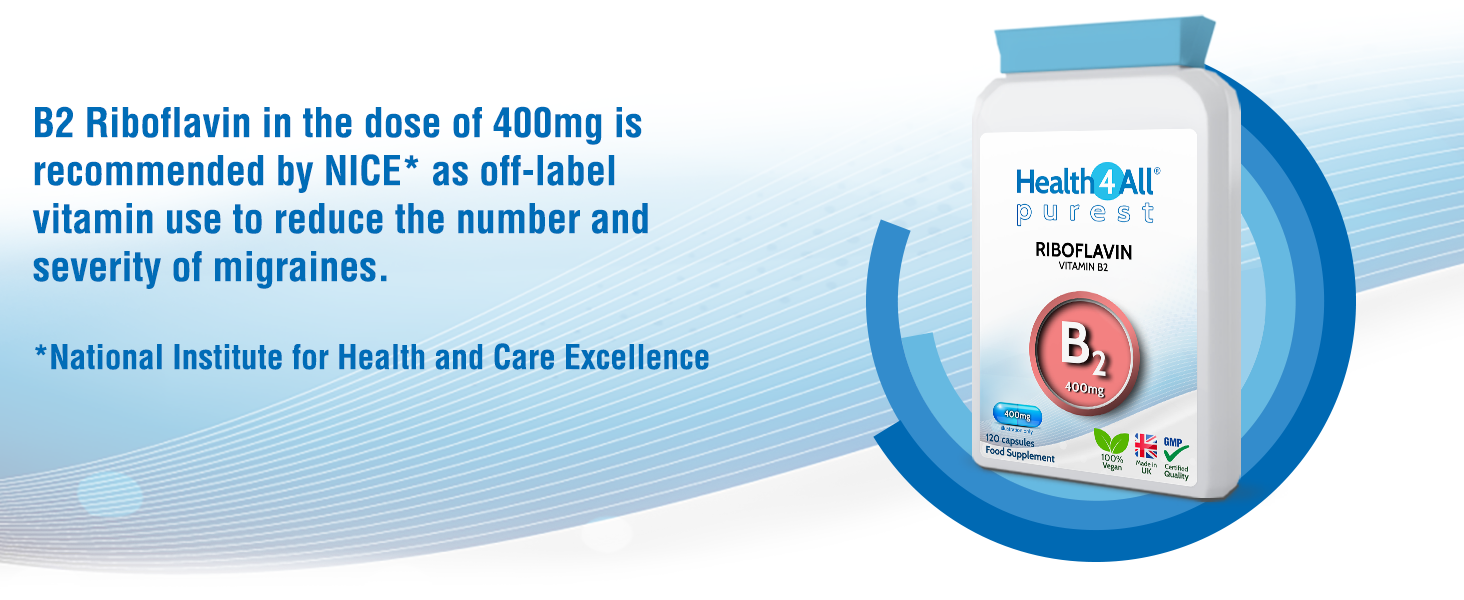 Health4All Vitamin B2 Riboflavin 400mg Migraine Support 120 Capsules (4