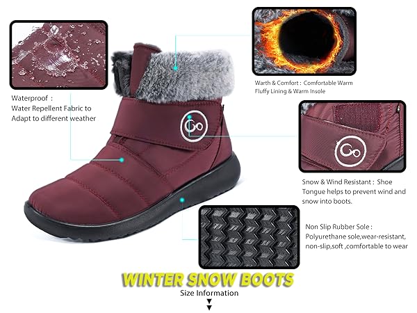 Women Snow Boots Winter Shoes with Fur Lined Warm Slip On Boots for Women Waterproof Booties