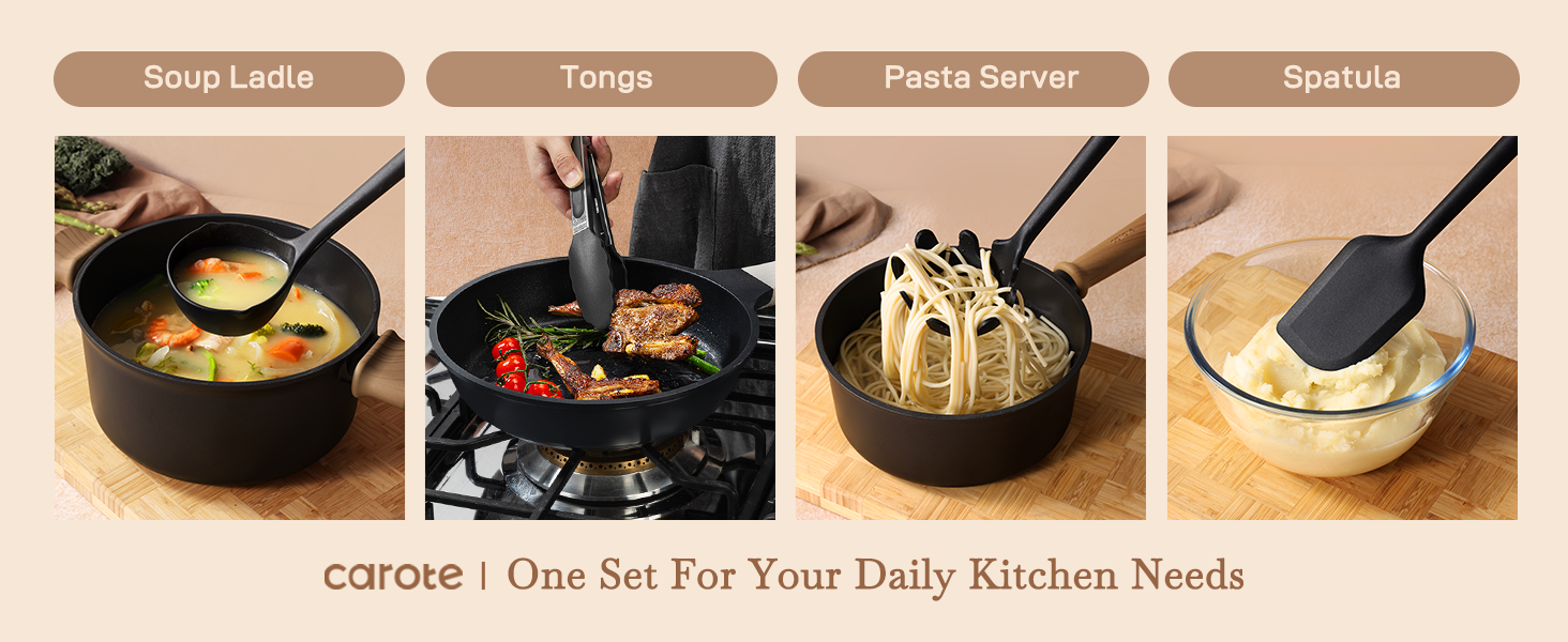 silicone cooking utensils set with acacia wooden handle