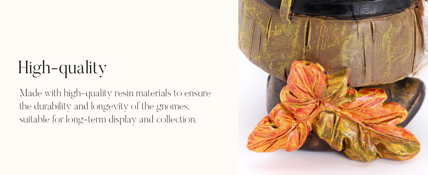 Close-up of a wooden bowl or container with textured bark-like exterior, accompanied by decorative orange and yellow autumn leaves. Text mentions high-quality and durability.