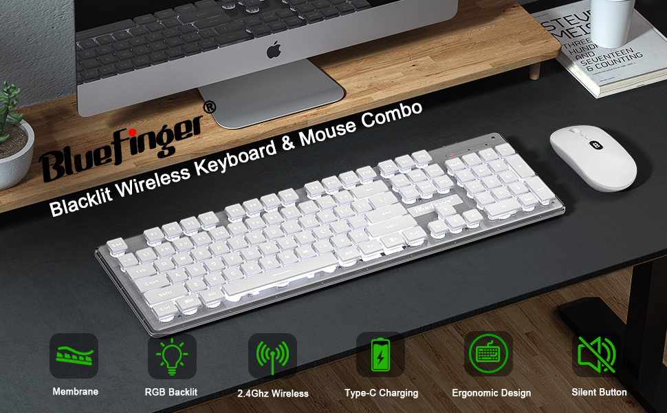 BlueFinger Wireless Keyboard and Mouse with Power Display
