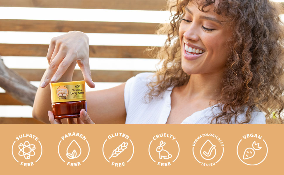 WOW Body Butter Vitamin E Perfect Skin Hydration Improves Skin Texture No Parabens & Sulfates