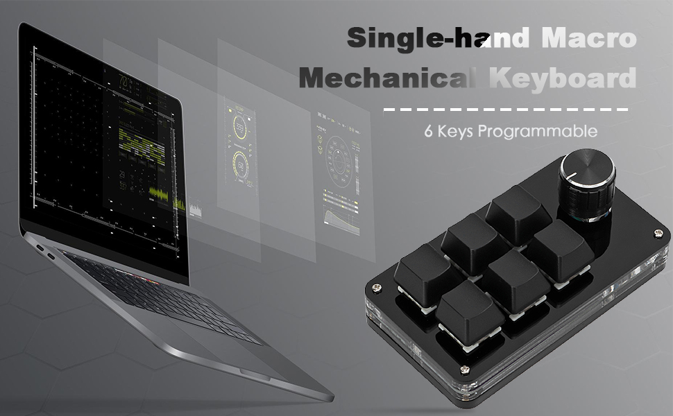 Goshyda Mini Macro Mechanical Gaming Keyboard, 6 Keys One-Handed USB PC ...