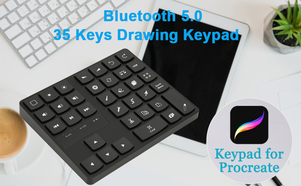 Bewinner 35 Keys Drawing Keypad, Drawing Tablet Keyboard, Rechargeable