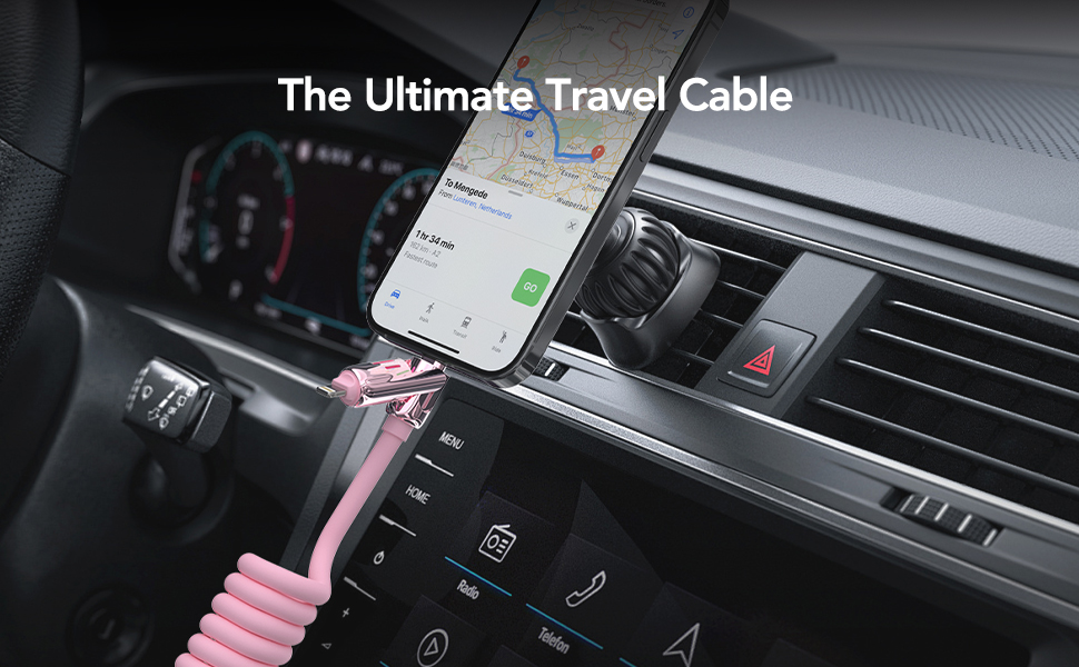 pink cable in car