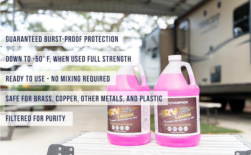 CPDI Champion Marine and RV Antifreeze for Winterizing Vehicles, 1 Gallon, Burst