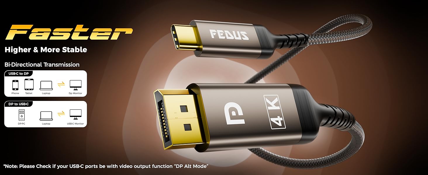 USB-C to DisplayPort for laptop to 4K UHD monitor