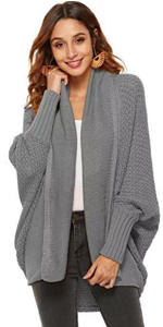 FeelMeStyle Woman Knitwear Solid Color bat Sleeve Sweater Cardigan with Two Fashionable