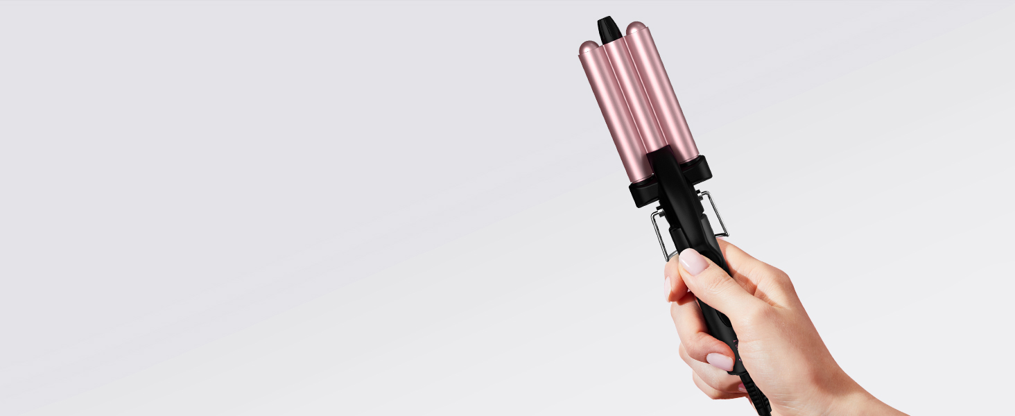 FARERY Mini Hair Crimper for Women Beach Waves, Hair Waver 3 Barrel