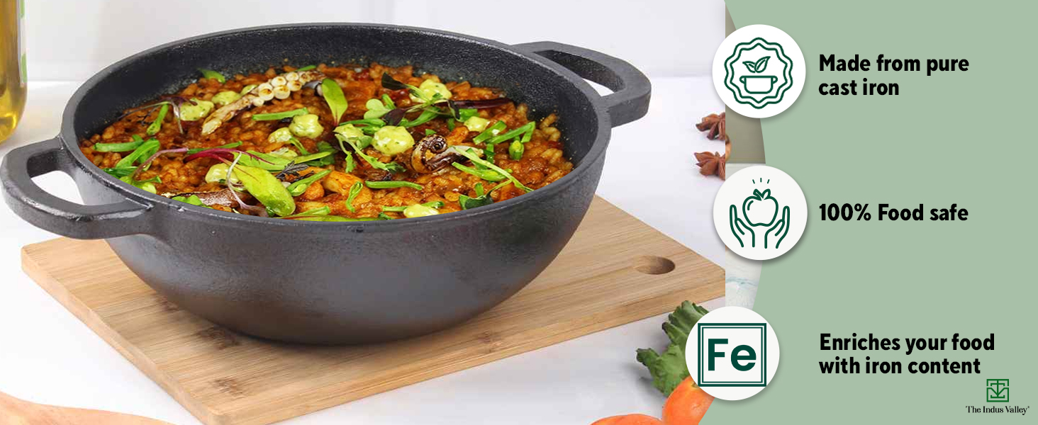 Buy The Indus Valley Cast Iron Kadai/Kadhai for Cooking & Deep Frying