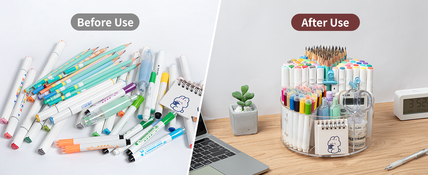 Joyask Acrylic Pen Holder for Desk, 360 Degree Rotating