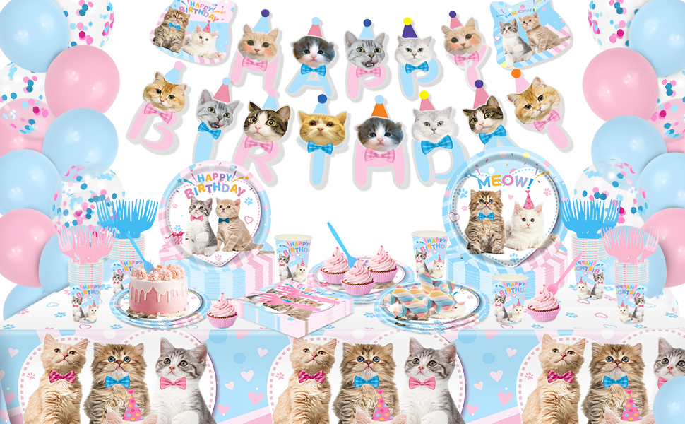 Cat Birthday Decorations, 146Pcs Cat Birthday Party