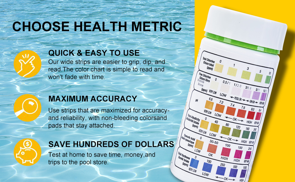 SuperCheck 6 Ways Pool Testing Strips, 7 Parameters, 100 Count, Pool Chemical
