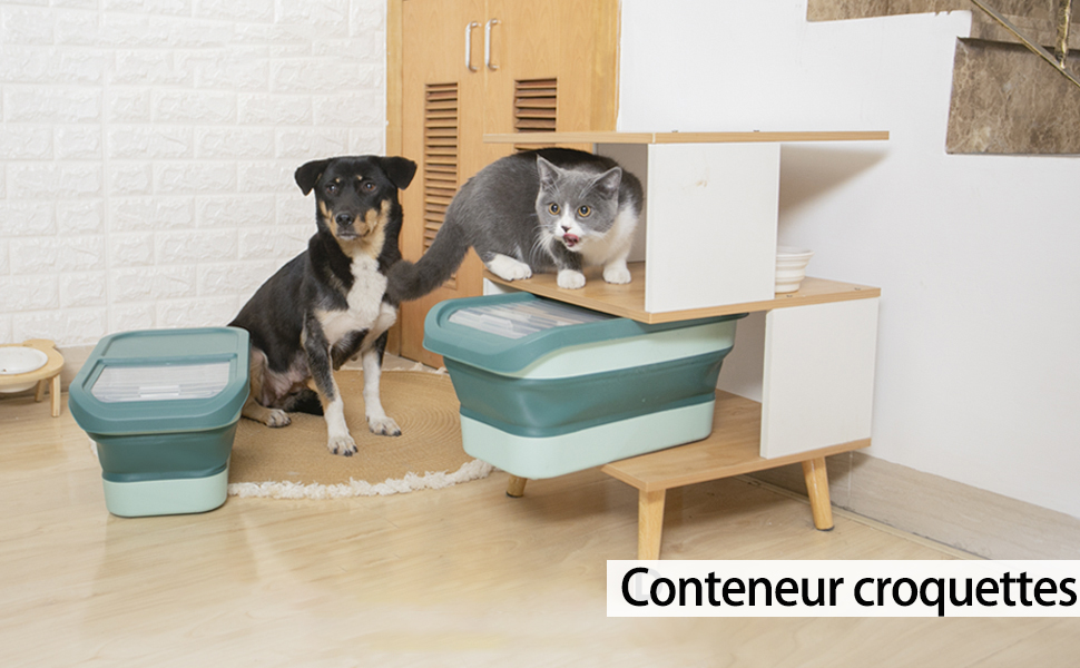 Wuciray Conteneur Croquette Nourriture pour Chien Chat 7kg Seau de Stockage  Pliable Container avec Cuillère Tasse à Mesurer