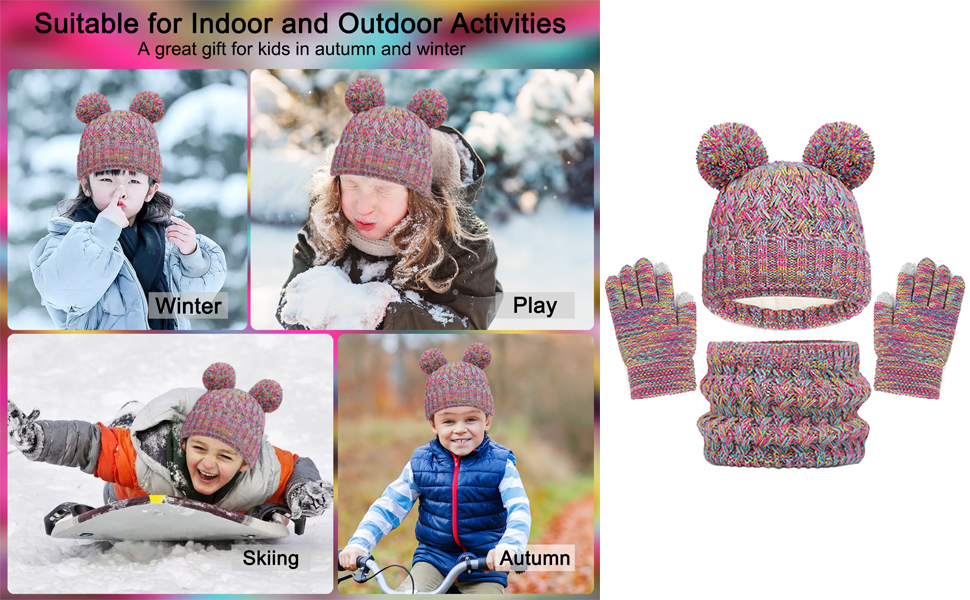    Kids Winter Beanie Hat Scarf and Touchscreen Gloves Set