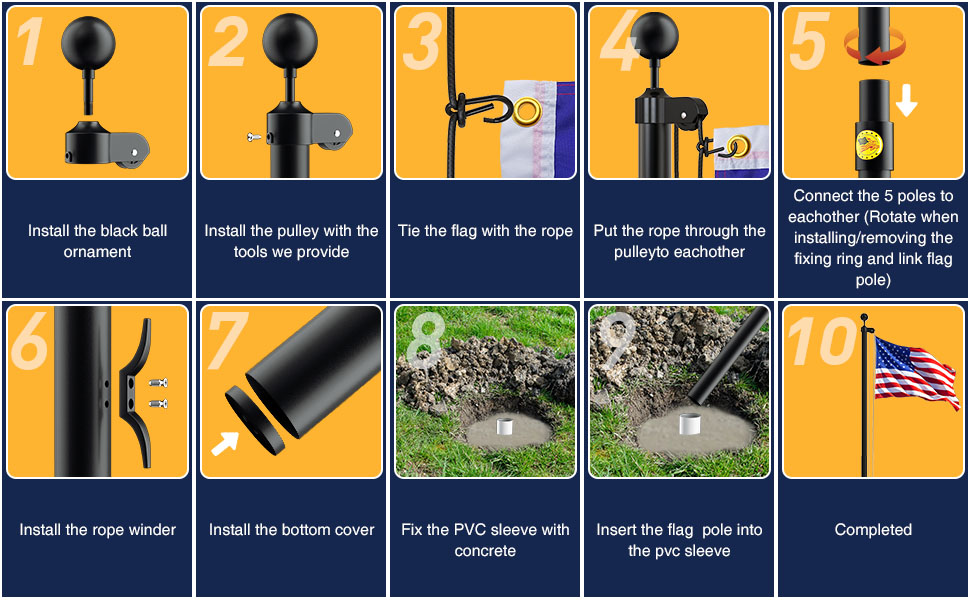 RUFLA Flag Poles for Outside House in Ground 30FT