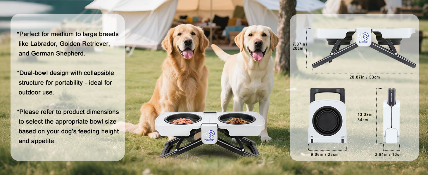 Portable Foldable Elevated Dog Bowls Stand with Silicone Dual Dishes Travel Pet Feeding Table