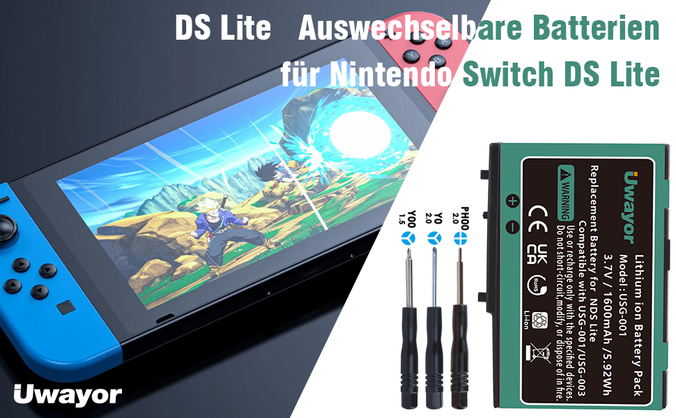 Uwayor DS Lite Battery 1600 mAh Rechargeable LithiumIon Battery for