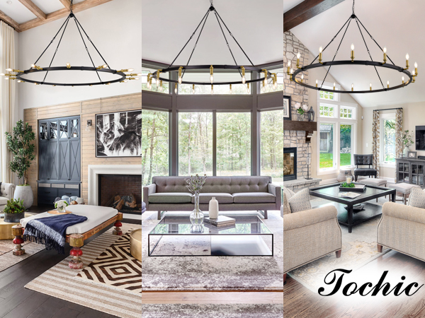 TOCHIC Black Gold Chandelier Light Fixture, 60 Inch Modern