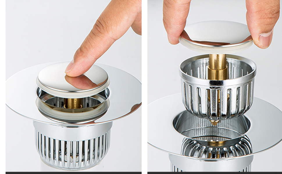 AJOMAN Kitchen Sink Strainer with Drain Basket Filter, Popup Sink