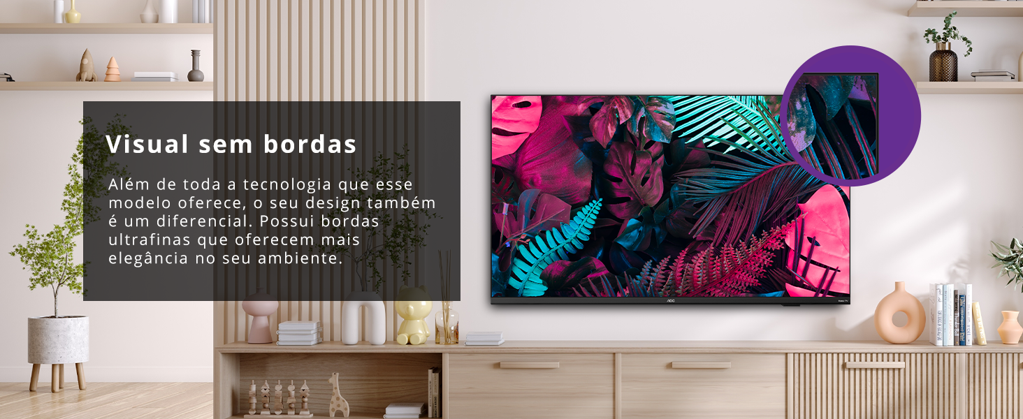 tv full hd, 43 pol, roku tv, design, bordas finas, hdmi, netflix, app, wi-fi, comando google