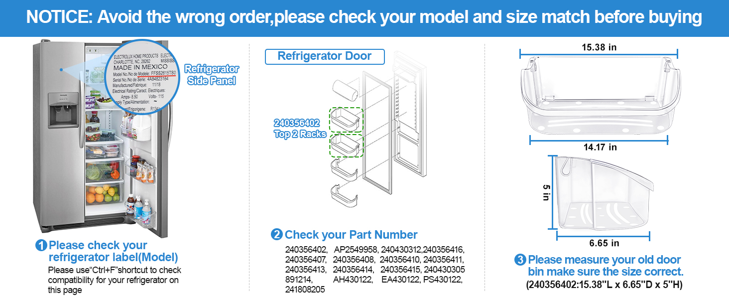 UPGRADED 240356402 Refrigerator Door Bin Compatible with