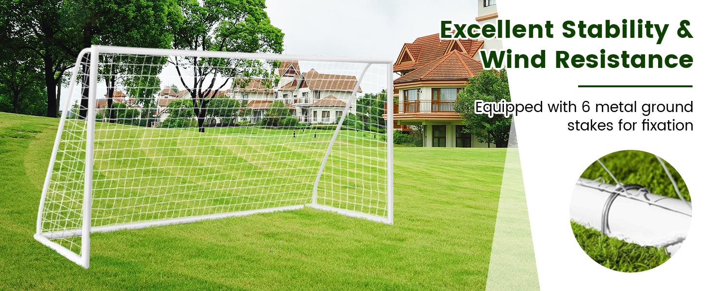 Costway 3.65M x 1.82M Soccer Goal All-Weather Soccer Goal W/Strong PVC Frame High-Strength Netting