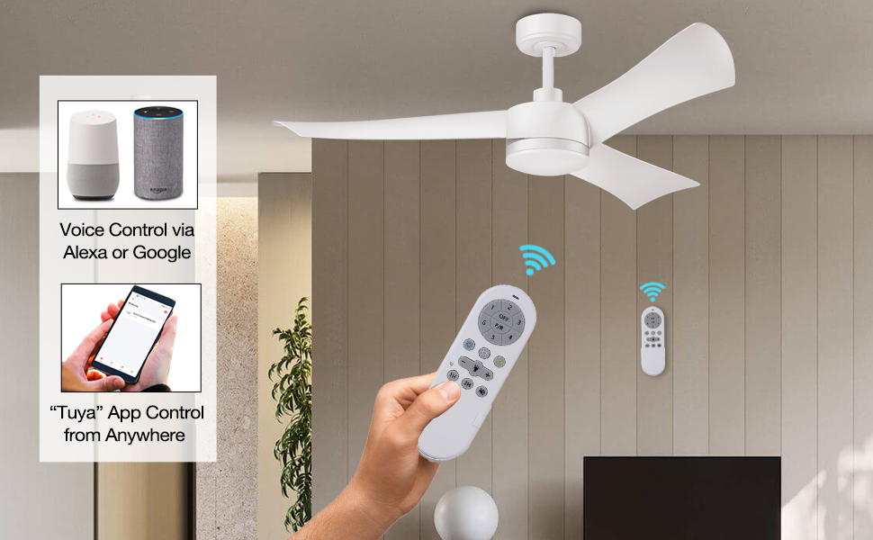 52" White Smart Ceiling Fans with Lights Remote Control