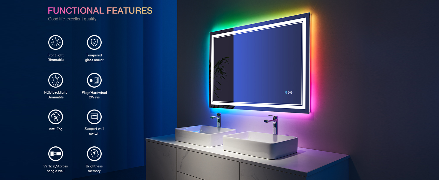 ISTRIPMF 40x24 inch Lighted Bathroom RGB Mirror Color