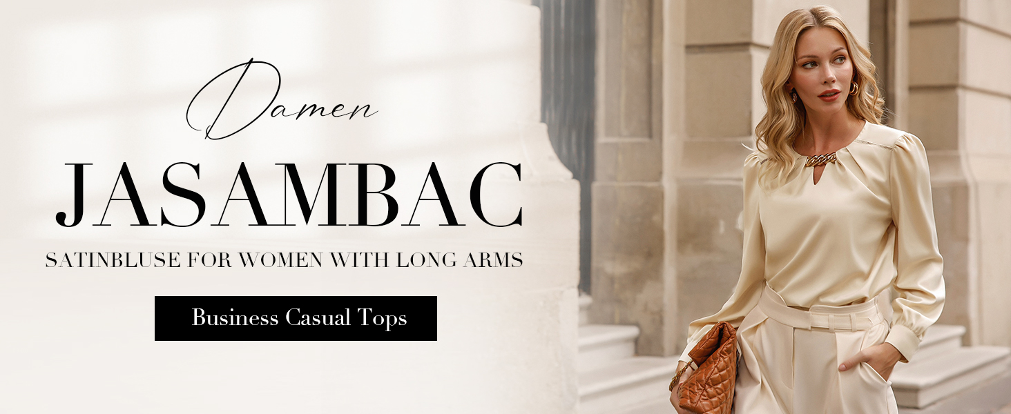 JASAMBAC Satin Blouse for Women Long Sleeve Tops with Metal Chain Silk Tops Ladies Evening Tops Going Out Tops Office Wear Work Tops Party Shirts Business Tops 8 womens satin tops