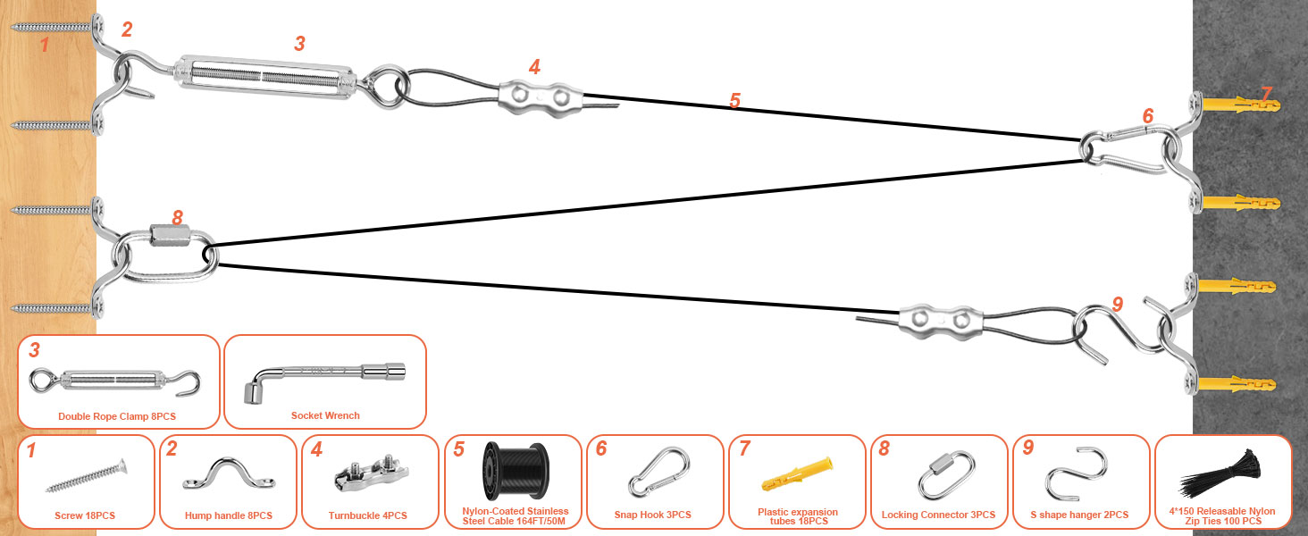 String Light Hanging Kit 164FT String Lights Suspension Kit with Nylon