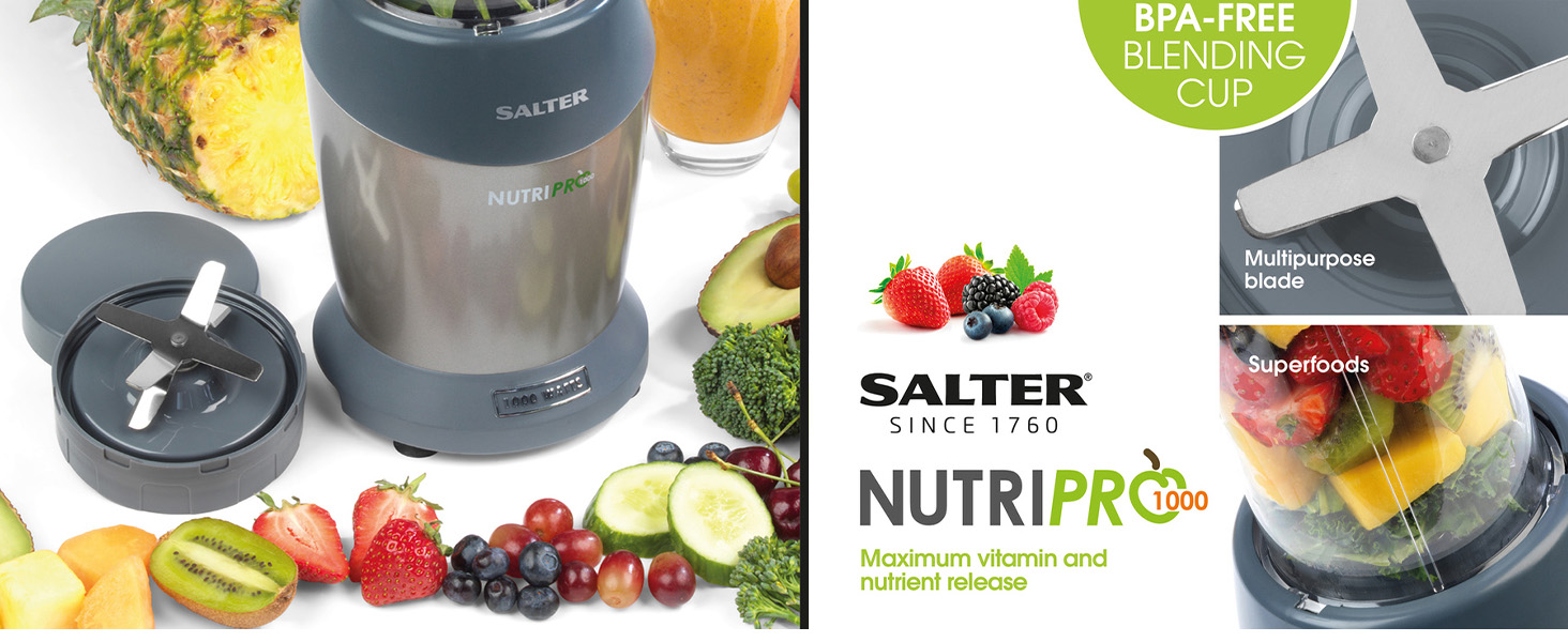 Salter EK2002V5SILVER NutriPro Blender 1L BPA Free Blending Cup