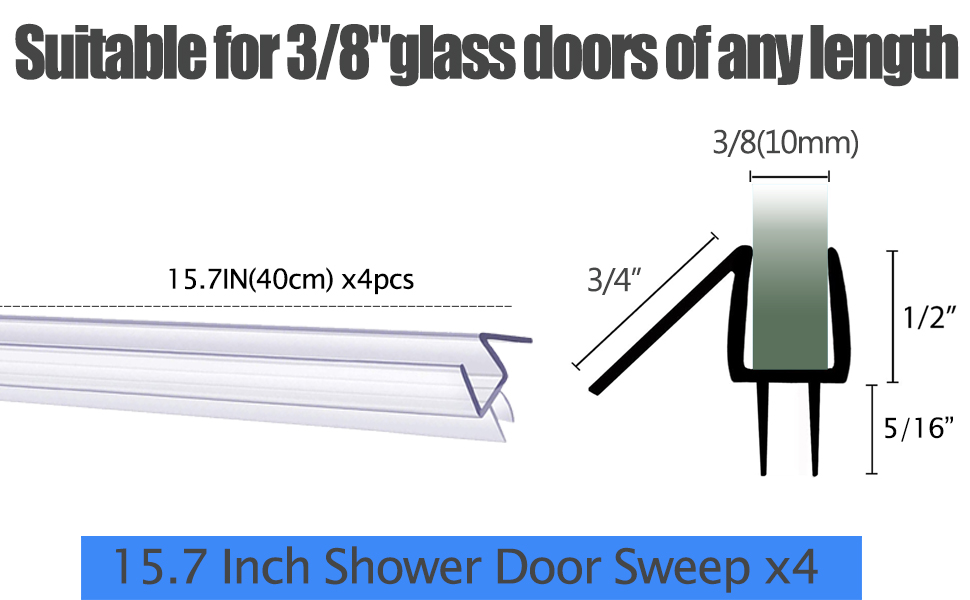 Larora Shower Door Bottom Seal, 4Pack Frameless Glass Shower Door Seal Strip, 4 Section