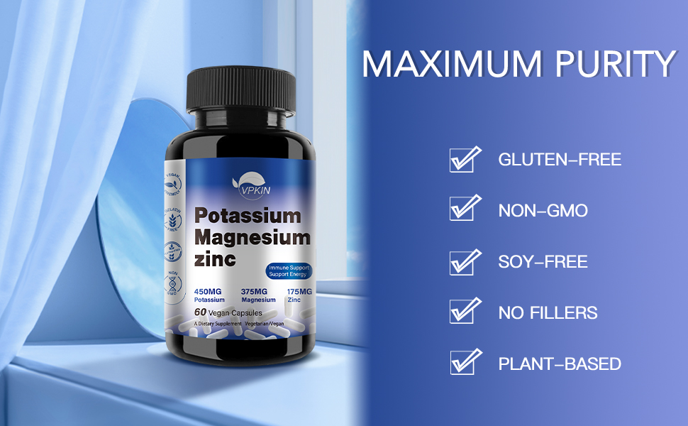 Potassium Magnesium Supplement 1000mg,Magnesium Potassium Zinc for Leg Cramps,High