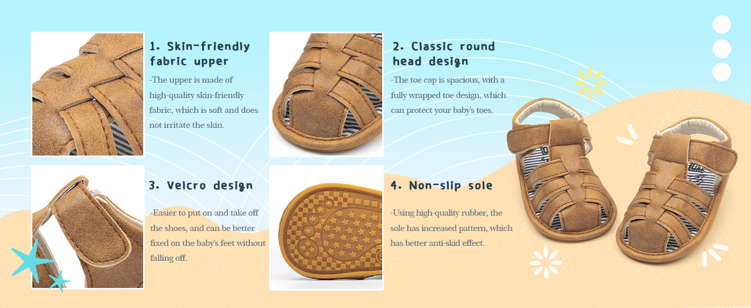 Baby Boys Girls Summer Sandals Closed-Toe Infant Soft Rubber Sole Shoes for Toddler First Walkers