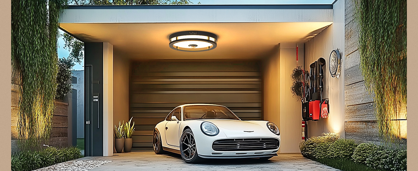 Slypadan Outdoor Motion Sensor Flush Mount Ceiling Light, LED 13.5W Ceiling Light Fixture