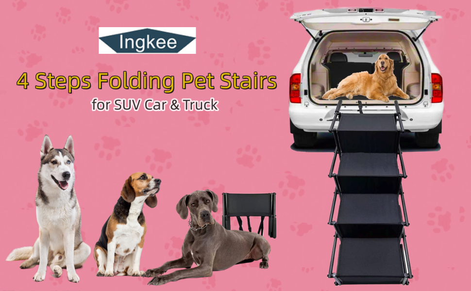 Ingkee 4 Steps Dog Stair Ramp for Medium Large Dog SUV