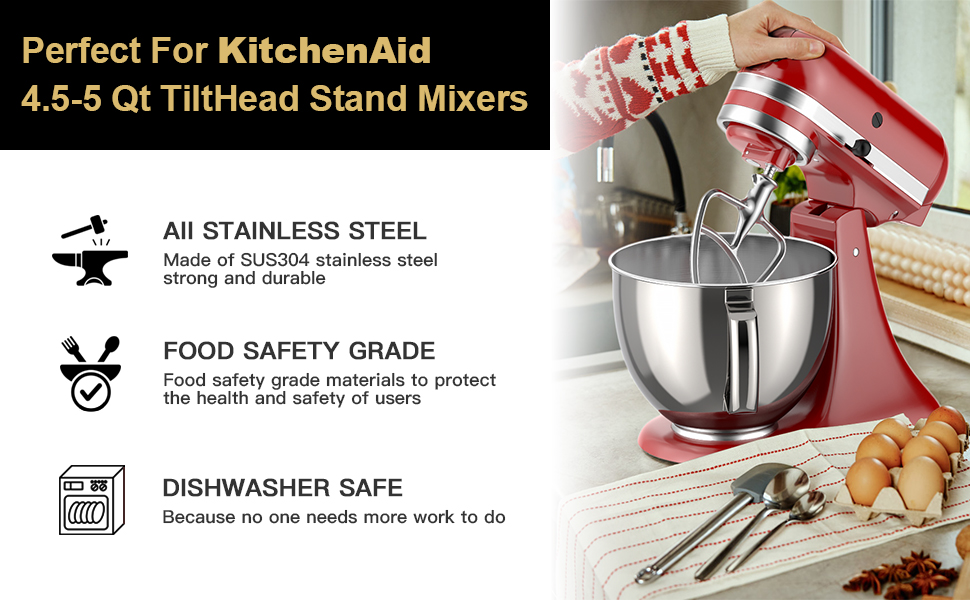 Stainless Steel Flex Edge Beater for KitchenAid Mixer, Fits