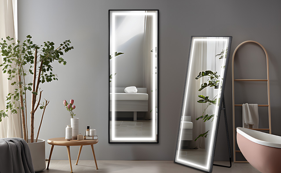 COFENY Full Length Mirror, 64" x 21" Led Mirror Full Length Black Floor