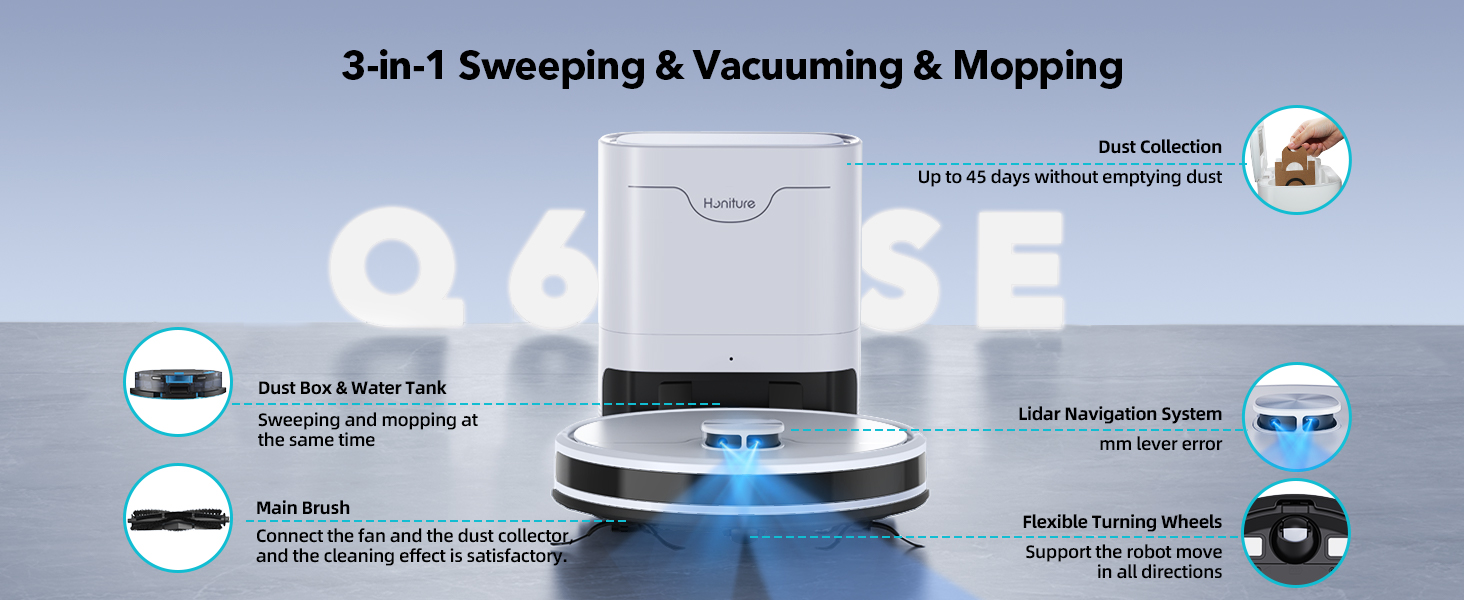 HONITURE Robot Vacuum Cleaner with Mop, 3500pa Robot Hoover with Lidar Navigation, Multi Floor